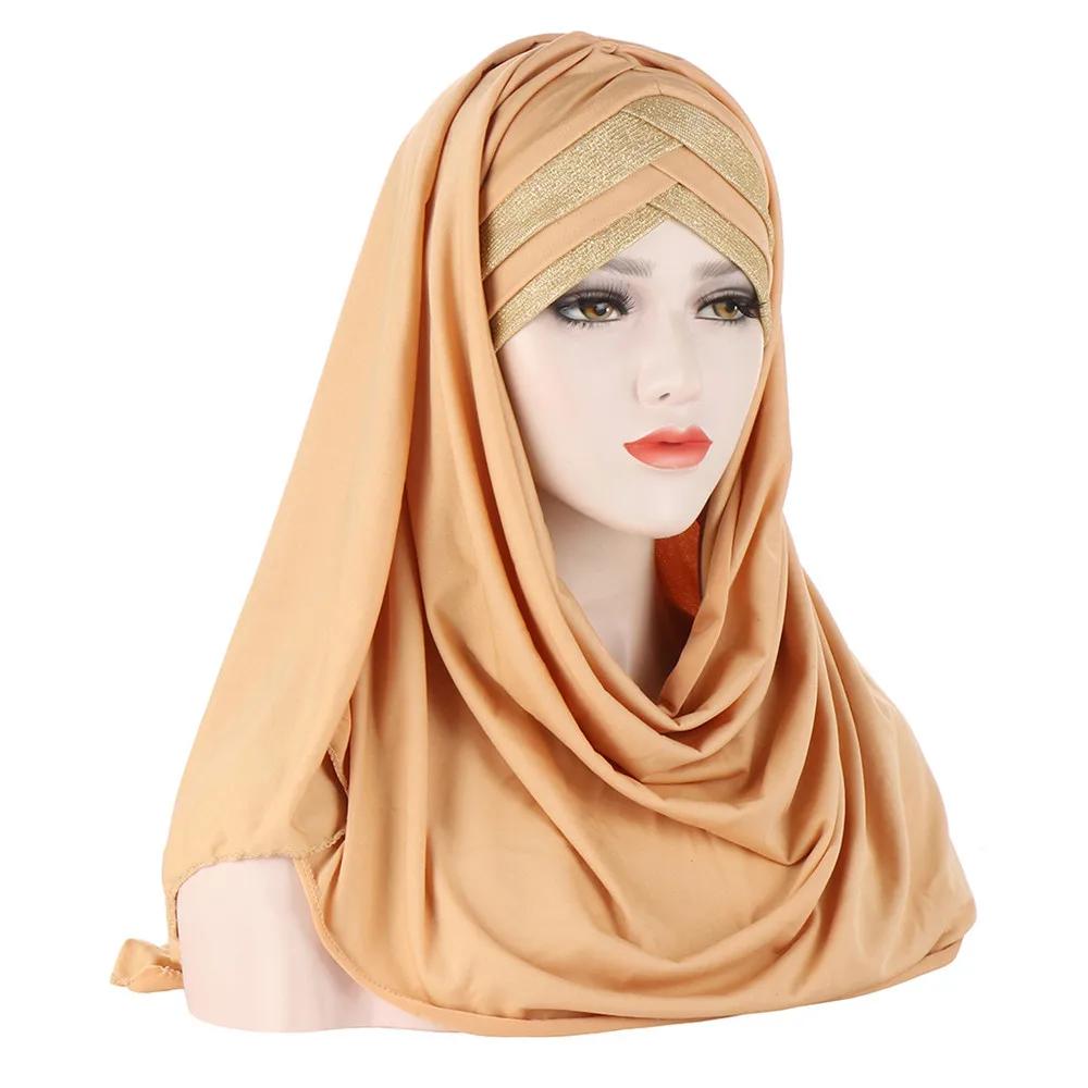 Muslim Women Long Scarf Pull On Ready Wear Instant Hijab Chemo Cap One Piece Amira Head Wrap Turban Femme Shawl Bandanas Scarves