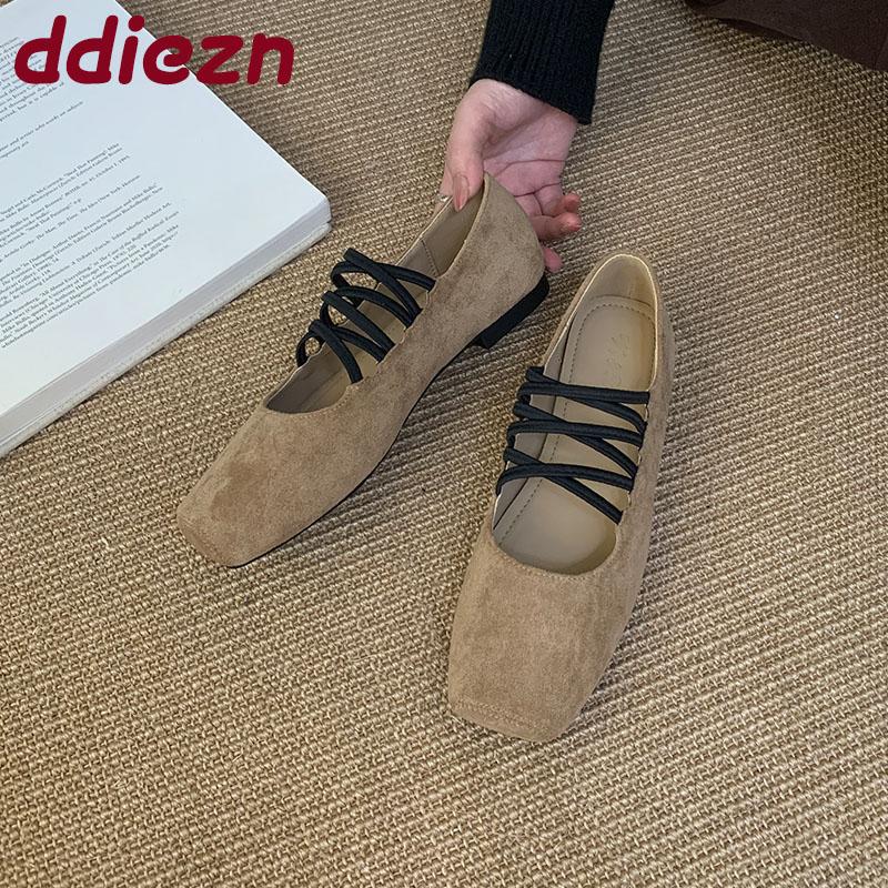Fashion New Fashion Elastic Band Women Flats Slip On Shoes Casual Female Square Toe Footwear Shallow Ladies Ballet Flats Shoes lady