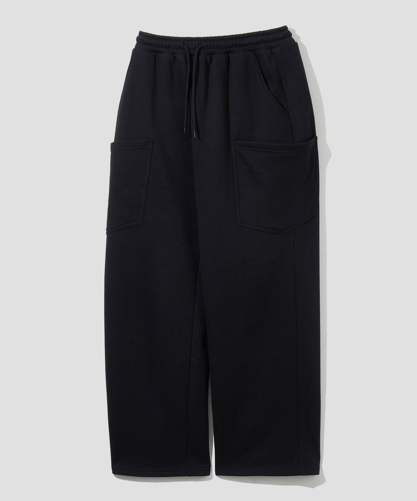 AGOD (Fleece-Lined) Side Big Pocket Wide Sweatpants [Black]