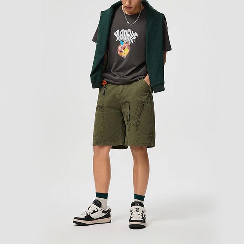 Li Ning Badfive Tactical Letter Print Casual Loose Round Neck Short Sleeve T-Shirt Men Tops Dark-Gray AHSU431-6