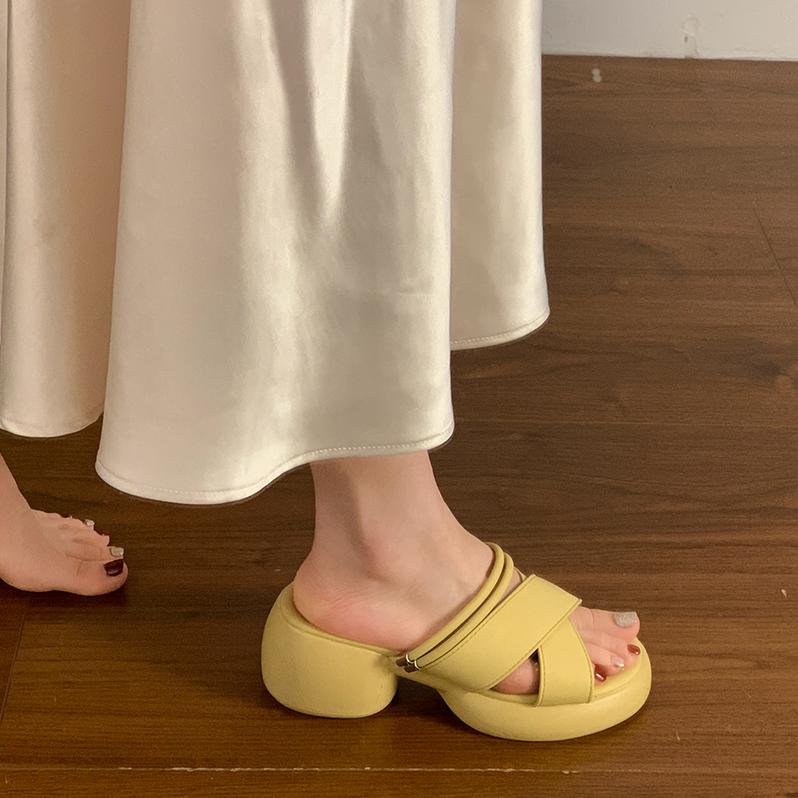 Fashion Shoes Slippers Women Summer Platform Pantofle Slides Square Heel Soft 2025 Block House Slippers Platform Shoes Slides Slipers Wo