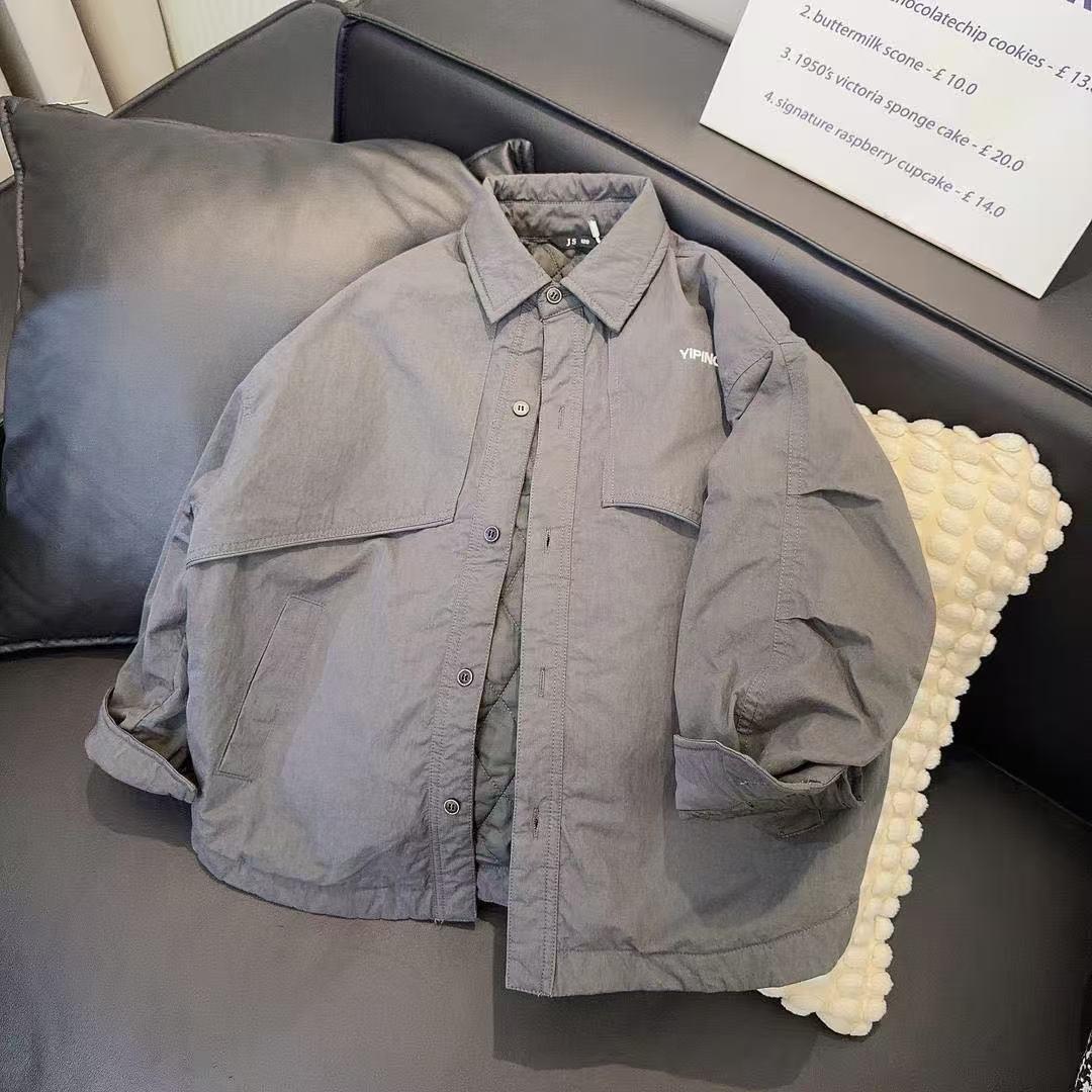 

Boys Thickened Turn-Down Collar Fleece Jacket for Autumn/Winter Outdoor Casual Wear 140cm, suits 1.3-1.4m сірий колір