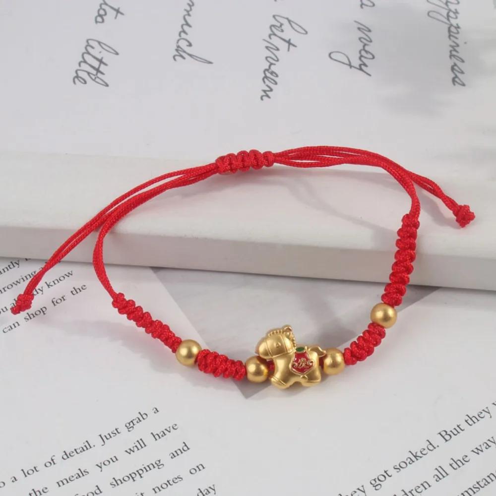 Chinesischer Stil Pferdejahr Armband 2026 2026 Pferdejahr Goldener Glücks-Pony Rotes Seil Schmuck Accessoires Tierkreiszeichen Pferd