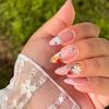 European & American Pink Floral French Almond Press-On Nails