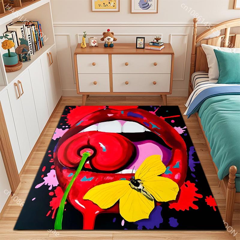 6 Style Inkjet Drawing Mouth Pop Art Pattern Carpet for Living Room Bedroom Sofa Home Decor Non-slip Floor Mat Area Rug
