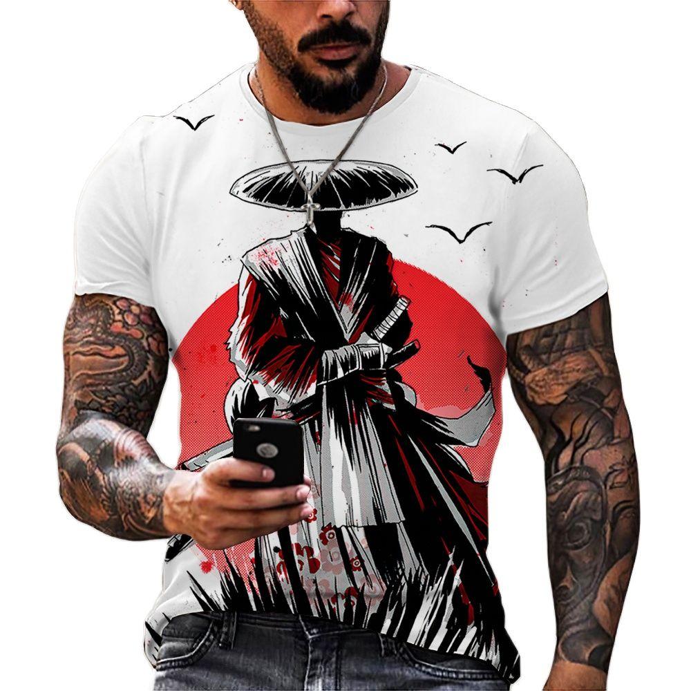 Vintage Samurai T-shirts For Men 3D Japan Style Print Short Sleeve Tops Street Hip Hop Streetwear Ninja Tees Men's T Shirt 3XL