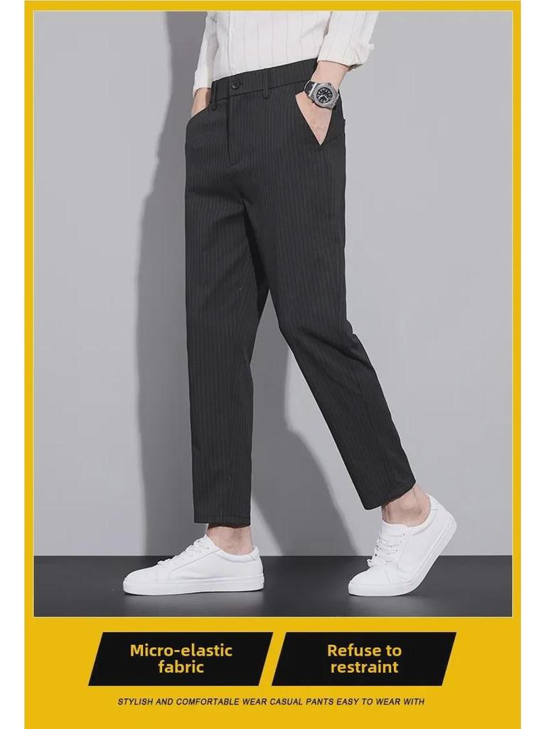 Męskie spodnie casualowe w paski, slim-fit, 7/8, na wiosnę 2025