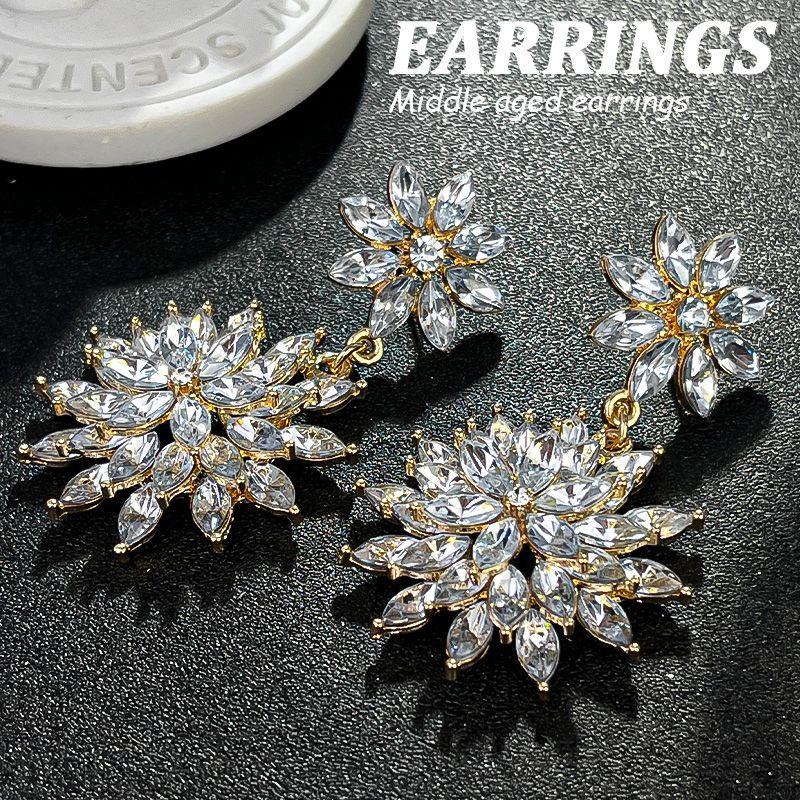 Boucles d'oreilles pendantes Zircon Fleur Colorée pour Femmes, Boucles d'oreilles pendantes Statement pour Fête & Usage Quotidien
