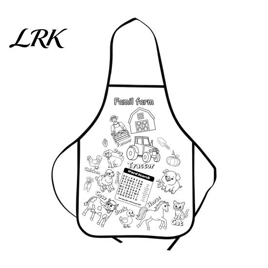 Childrens Drawing Apron Kids DIY Coloring Apron, Washable Food Animal Theme Painting Fabric Color Your Own for Toddlers Boys Girls Children