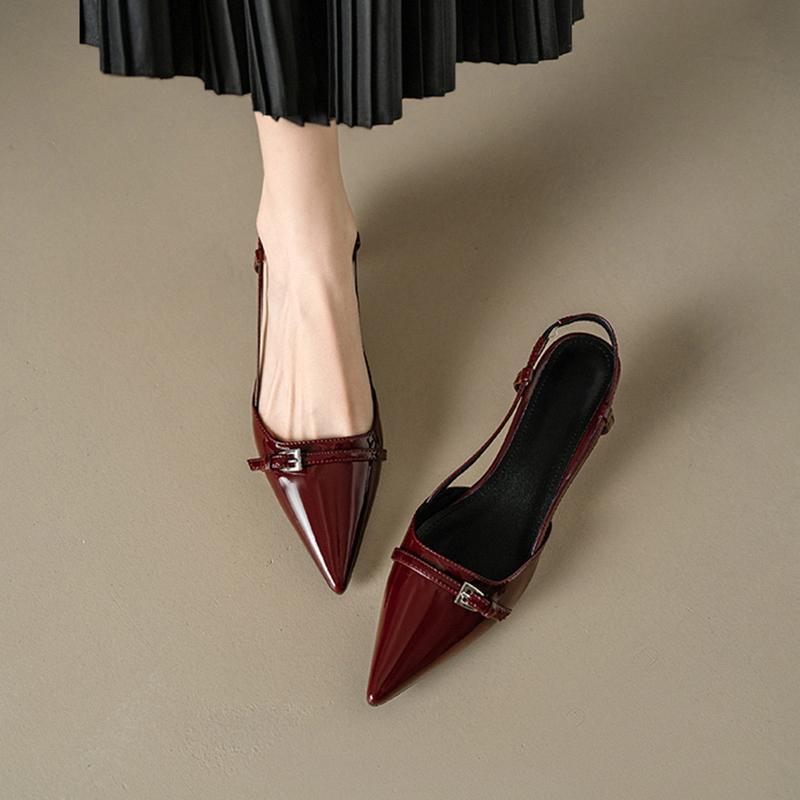 Baotou Sandals Women's Summer New Patent Leather Pointed Middle Heel Cat Heel Shoes French Temperament Small High Heels Empty Single Shoes