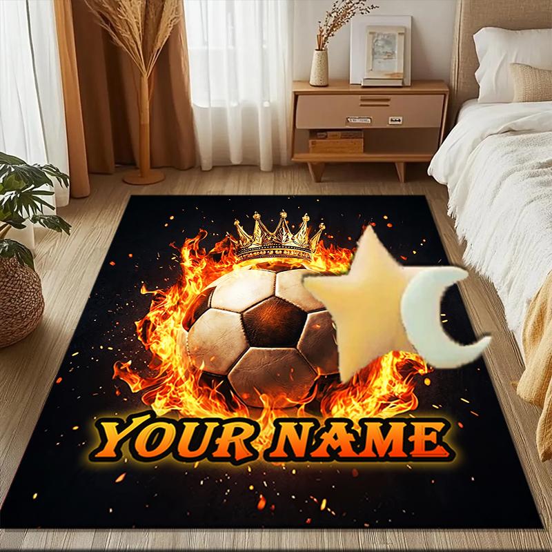 1PC Custom Name Soccer Crown" Theme Floor Mat Ideal for Living Room, Game Rooms, Office, Bedroom, Floor Mat Playful Design