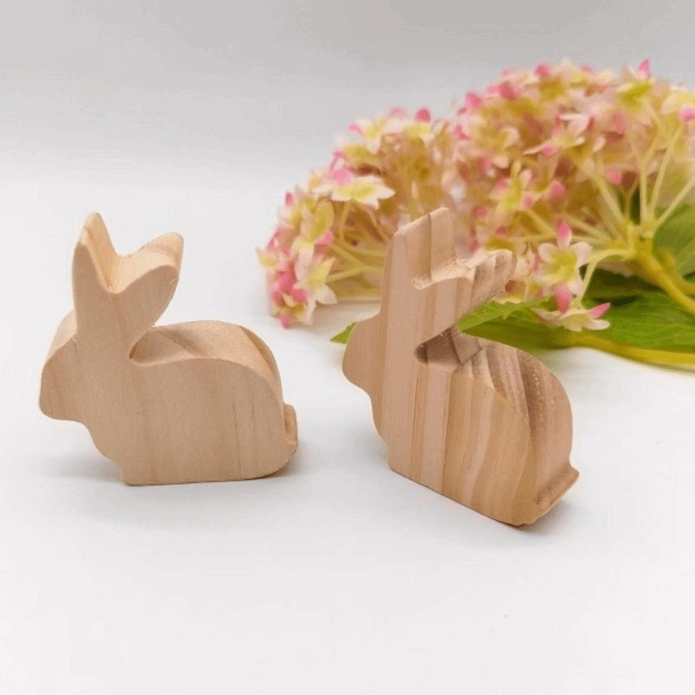 6Pcs Standing Easter Rabbit Ornaments Realistic Handmade Wooden Bunny Decorative Unfinished Handicraft Bunny Figurine