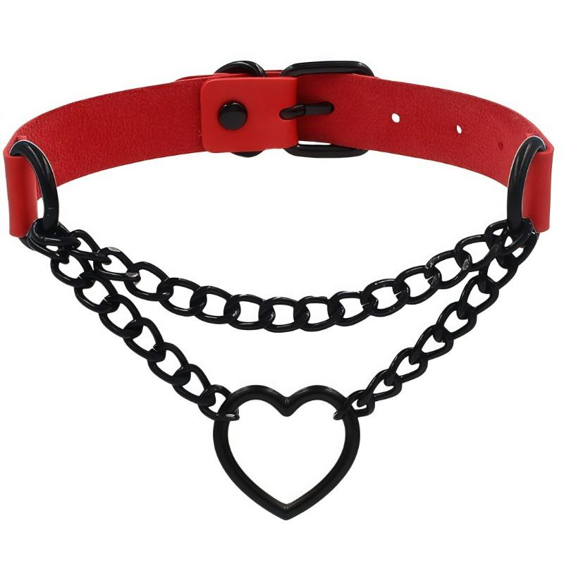 Eco-friendly PU Leather European and American Harajuku Peach Heart Black Chain Collar Necklace Necklace Trend Love Collar Neck Neck Collarbone Chain