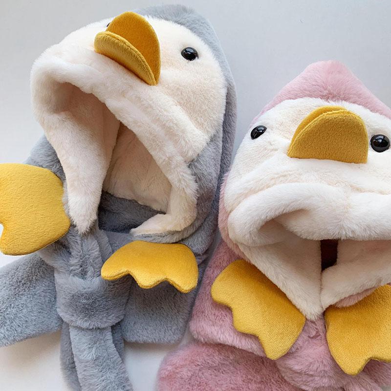 Pinguino Carino Bambino Tuta Sciarpa Cappello 1-4 anni Bambini Caldo Copricapo Berretto Cartone Animato Bambini Peluche Protezione Orecchie Cappello Invernali Berretti