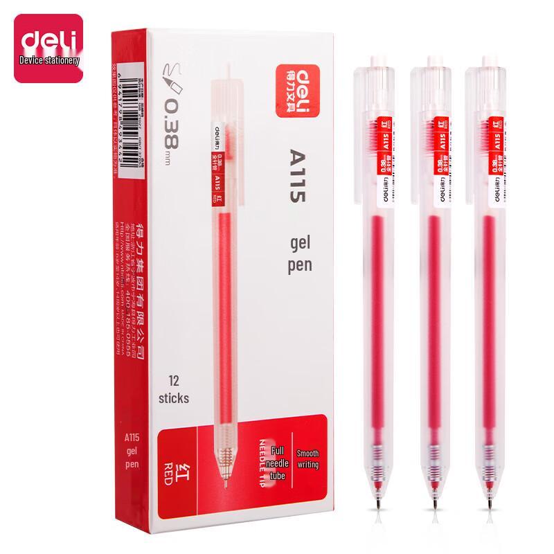 Deli Retractable 0.38mm Red Gel Pen