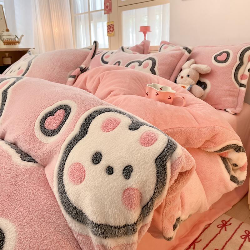 White Plant Flower Milk Velvet Duvet Cover Green Reversible Soft Skin-friendly Comforter Cover Adult Kid Bedroom Winter Bedding