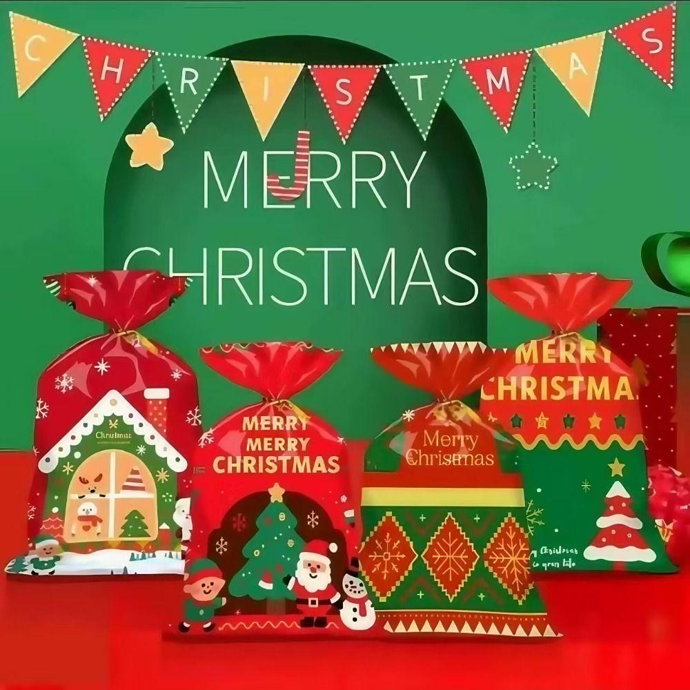 50Pcs Snack Packaging Christmas Packaging Bag Party Supply Santa Clause Christmas Candy Bag Multicolor Merry Christmas