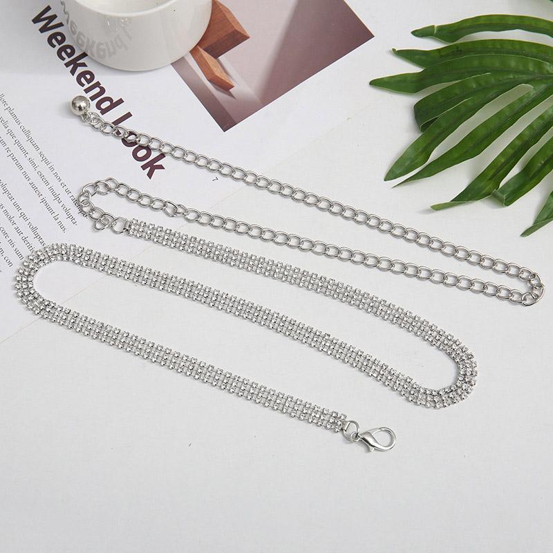 Glanzende Strass Dames Tailleketting Riem Elegante Lange Dunne Verstelbare Metalen Ketting Voor Dame Vrouwelijke Jurk Jas Decoratieve Tailleband 115cm gray