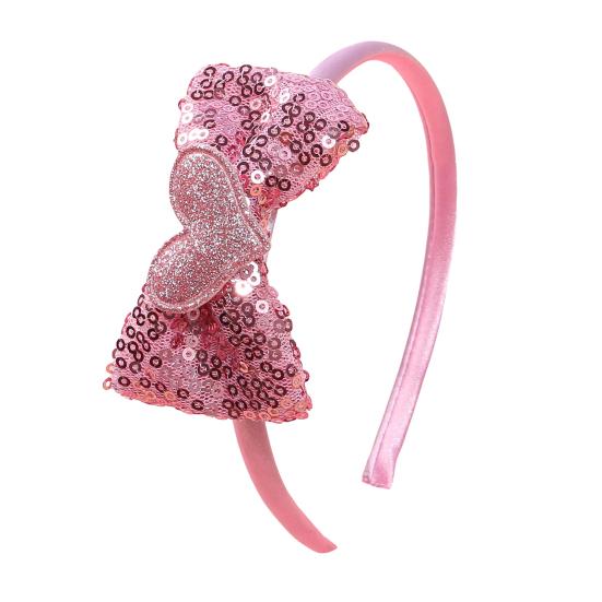 Girl Headband Sparkling Sequins Lightweight Hair Hoop Hearts Bow Decor Seamless Arc Design розовый