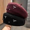 Beret Women's Autumn and Winter New Fashion Retro Painter Hat Trendy Metal Bud Hat Socialite Style Woolen Hat