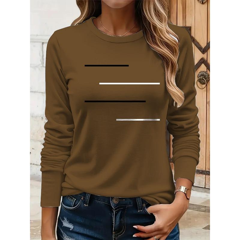 

Женская футболка с принтом, круглым вырезом и длинными рукавами для повседневной носки весной и осенью 3XL