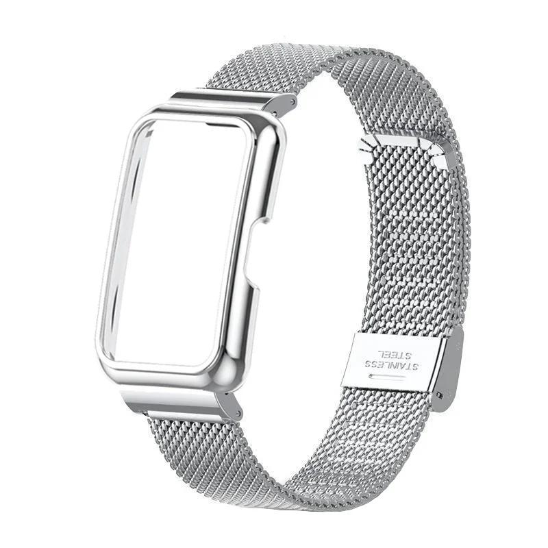 

Metal Strap Case Protector for Huawei Band 9 Watchband for huawei band 8 Wristband for HUAWEI BAND 10 Bracelet Protective Frames Huawei Band 10-9-8-7 срібний