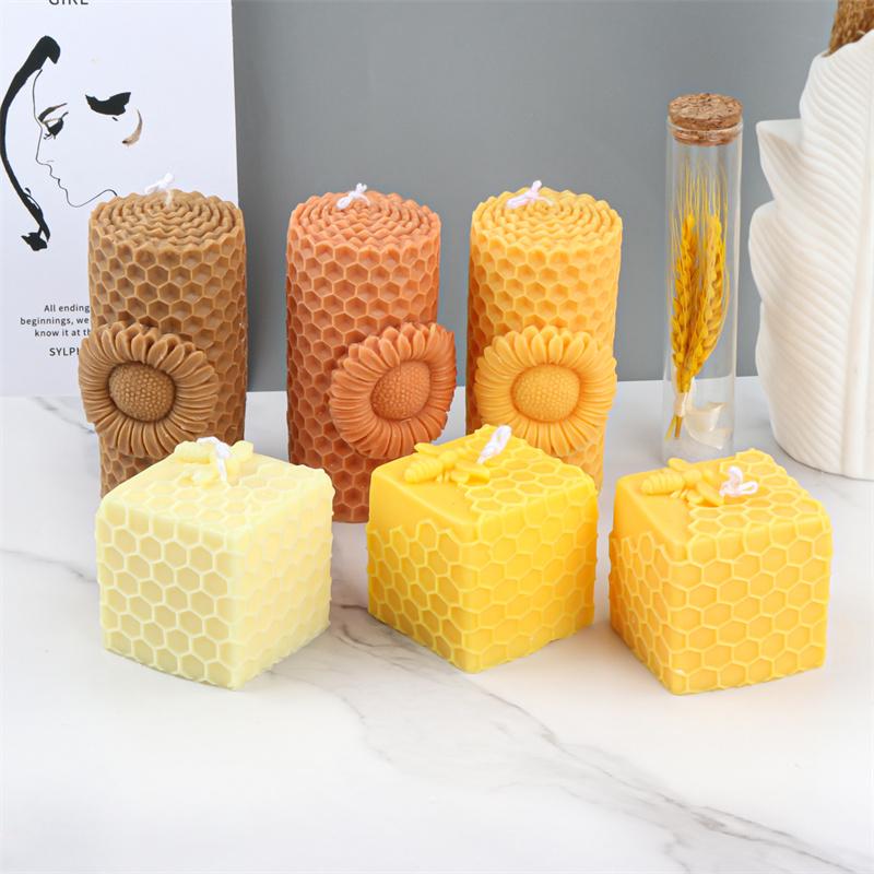 3D Honeycomb Cylinder Candle Silicone Mold DIY Honeycomb Bee House Handmade Making Soy Wax Candle Mold Home Decor Gifts