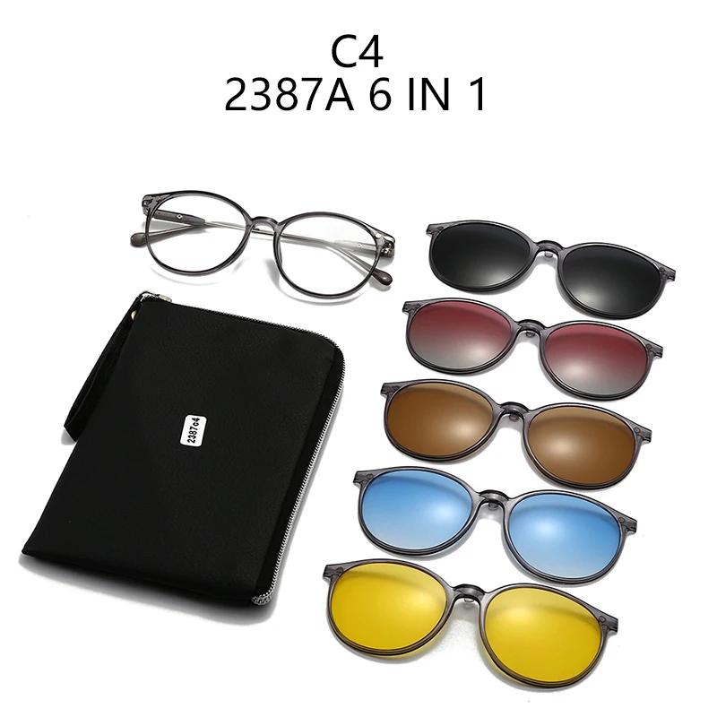 Oval Frame 6 In 1 Frame Women Myopia Sunglasses Fashion Magnetic Clip On Glasses Prescription Eyeglas