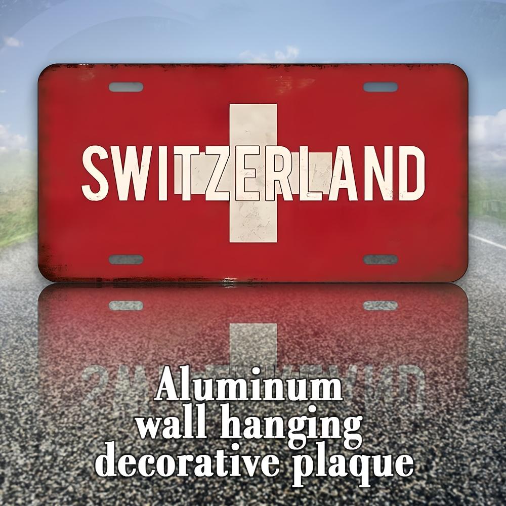 

Vintage Switzerland Aluminum Wall Sign - Rustic Red Decorative Plaque with White Cross, Art for Home, Bar, Cafe, Garage Decor 30x15cm