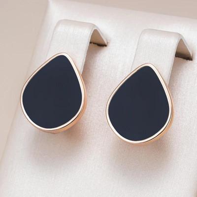 Schwarze Emaille-Goldohrringe für Damen, modischer geometrischer Schmuck, Gothic-Stil, Accessoires