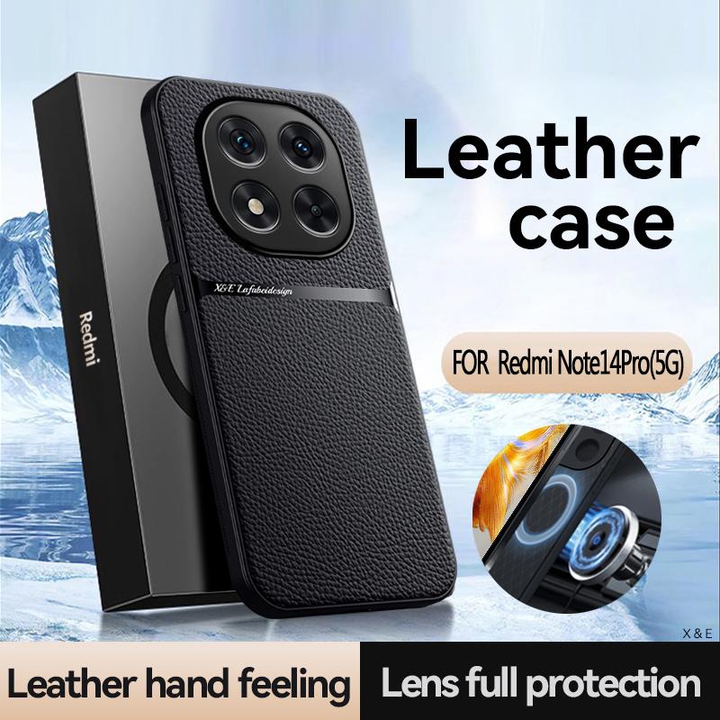 Luxury PU Leather Magnetic Case for Xiaomi Redmi Note 14 Pro 5G 14 Pro+ Plus Protective Cover Back Shell Coque Fundas Capa