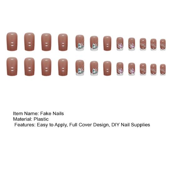 24Pcs Butterfly Fake Nails French Square Long Nail Extension Removable Home Salon Women Girls Full Cover Plastic Press on Nails Kit