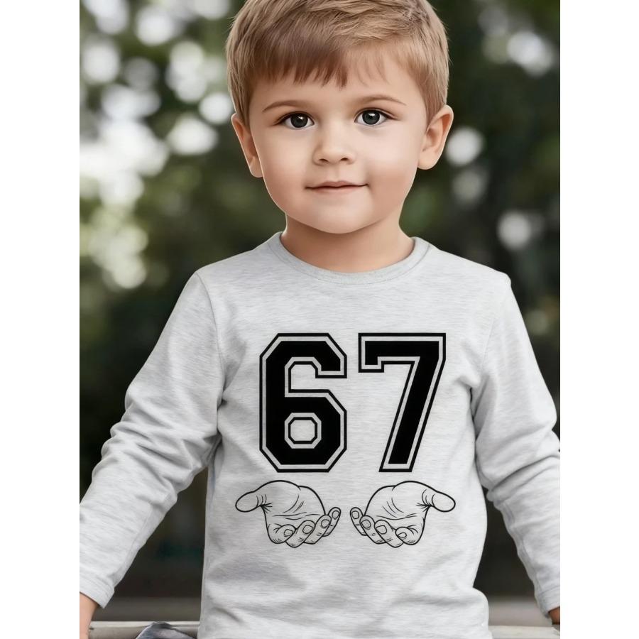 Meme 67 T-Shirt for Kids Funny Digital Print Autumn Long Sleeve Tees Loose Comfortable Tops Streetwear Y2k Children's Clothing