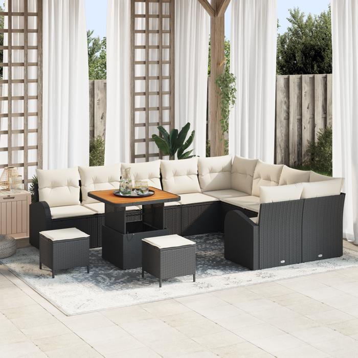 VidaXL Ensemble de canapé de jardin de 12 pièces avec coussins en poly rattan et acacia 3362430