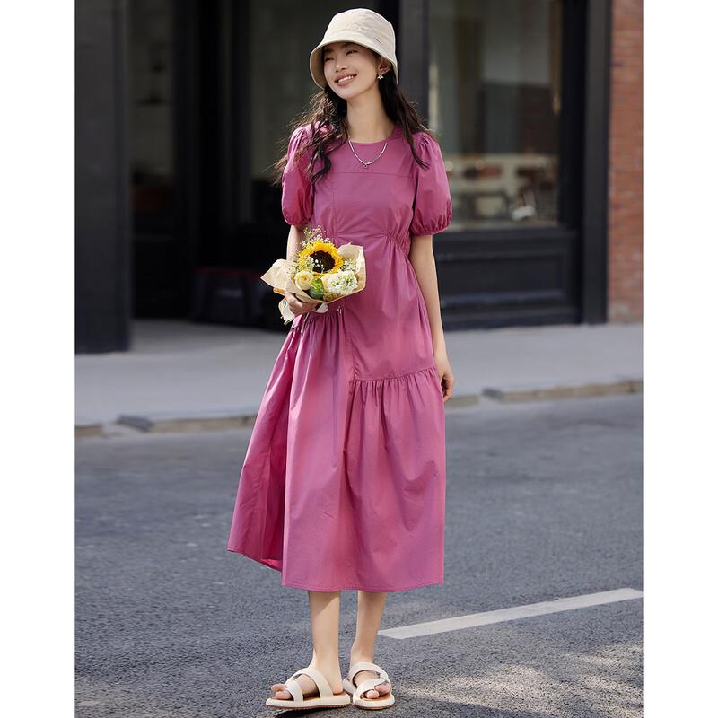 Demana Puff Sleeve Ruched Round Neck Dress L