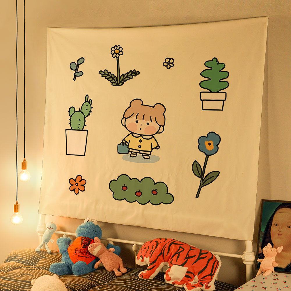 VIKAMA Cartoon Tapestry Childrens Room Ins Scandinavian Style Painting Good Night Story Baking Scene Wall Decoration