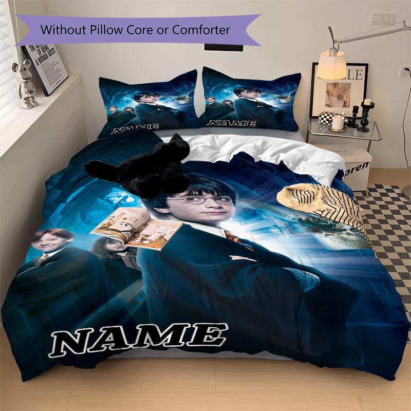 Custom Name Cartoon Harryl Bedding 3 Piece Set HD Print Duvet Cover Pillowcases for Teens Adult Bedroom Decoration