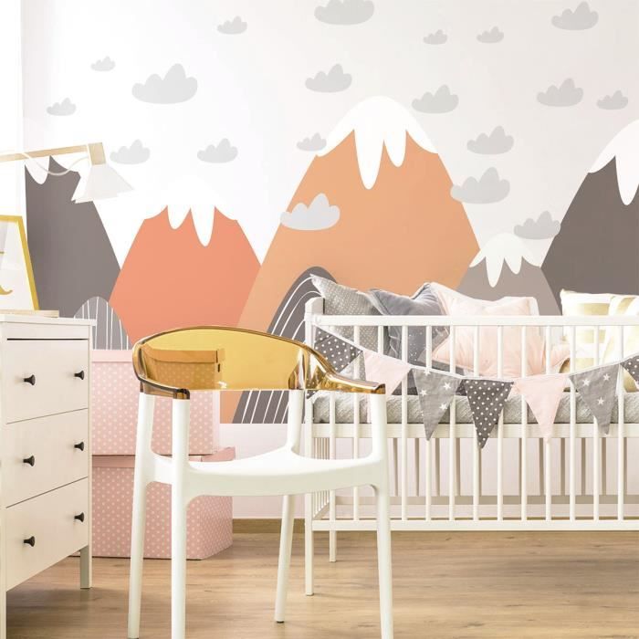 Stickers muraux enfants - Montagne Scandinave - Autocollant géant - H55 x L95 cm - Multicolore