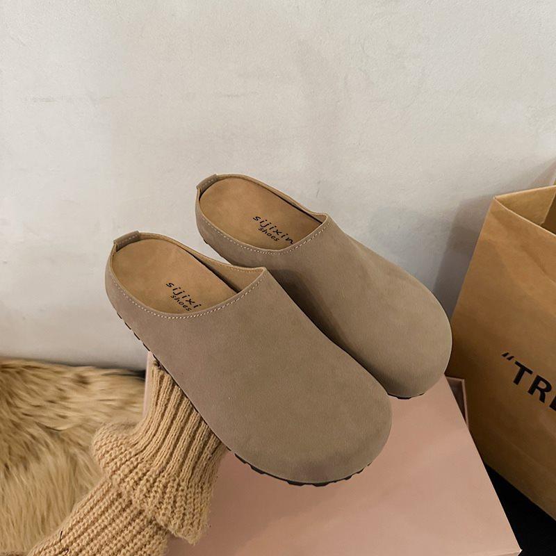 Japanese shoes inner height increase retro Boken new spring and autumn bag head slippers women's fashion Boken thick-soled matte leather 2025