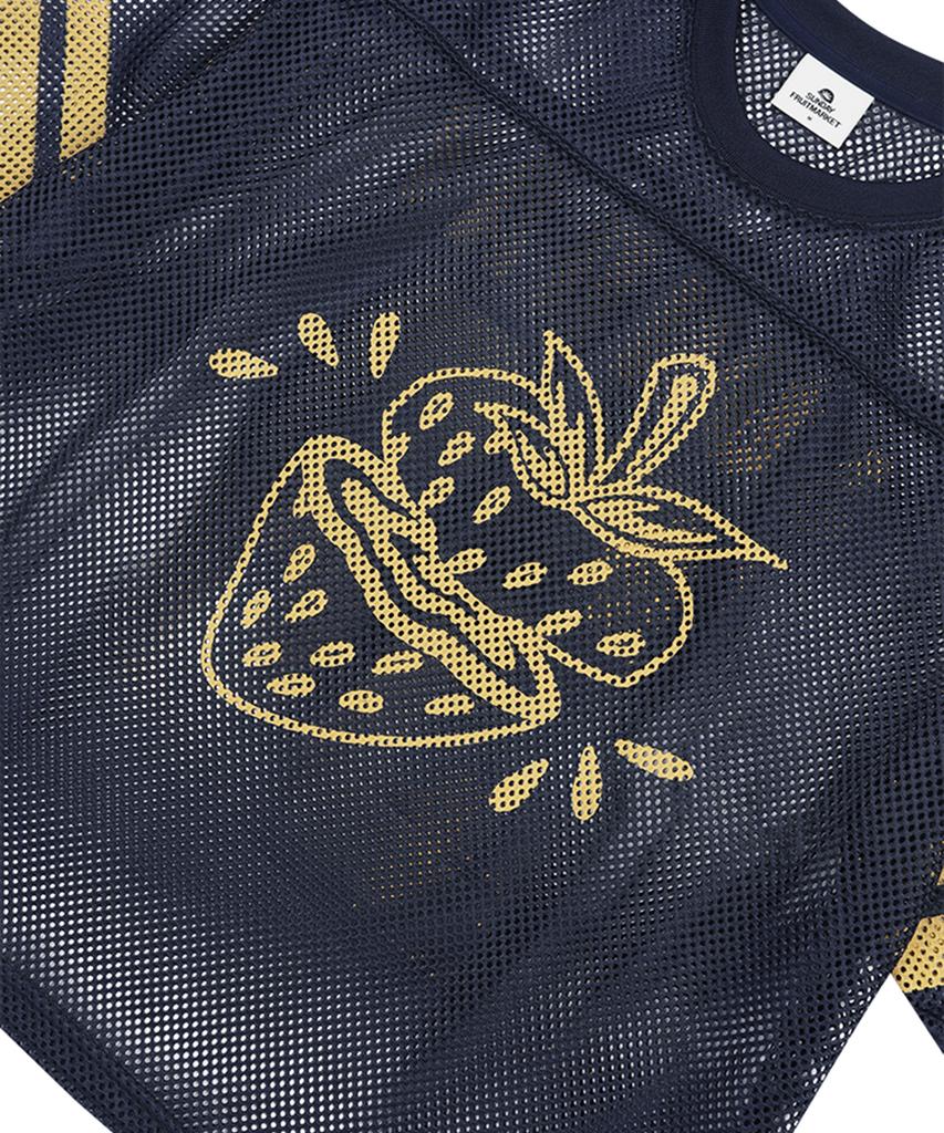 SUNDAY FRUIT MARKET Strawberry Mesh Tee Navy