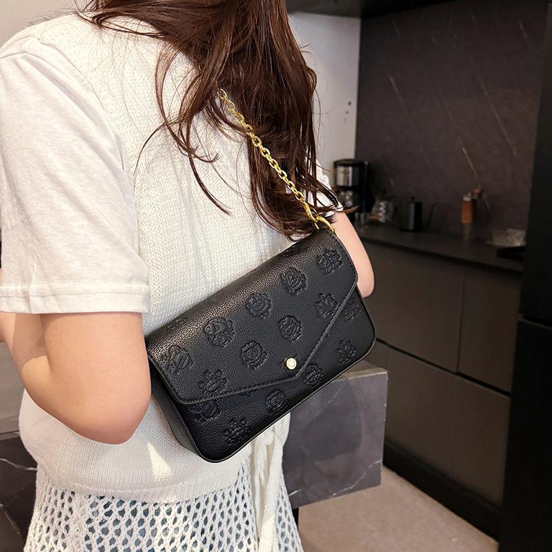 New Light Luxury Women's Bag Fashion Shoulder Messenger Bag Chain Printed Small Bag Retro Simple Small Square Bag Tide
