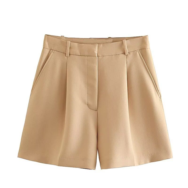

Kaslead Fashion High Waist Pleated Casual Shorts Khakis M