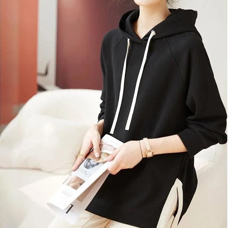 Sweatshirt for Women Cotton Oversize Hooded Fleece Thickened Loose Half-high Neck Casual Pullover Long Sleeve Winter Sweatshirt Top