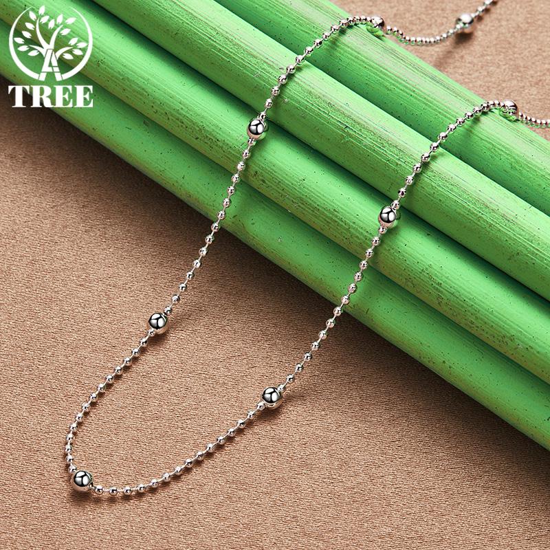 Elegant 925 Sterling Silver Smooth Bead Chain Necklace For Lady Luxury Noble Jewelry Birthday Anniversary Party Gift Accessories