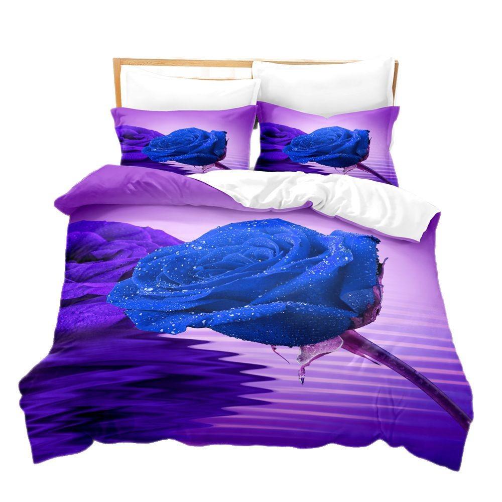 3D Digital Printing Three-Piece Quilt Cover Pillowcase Bed Sheet Quilt Cover Rose Bedding