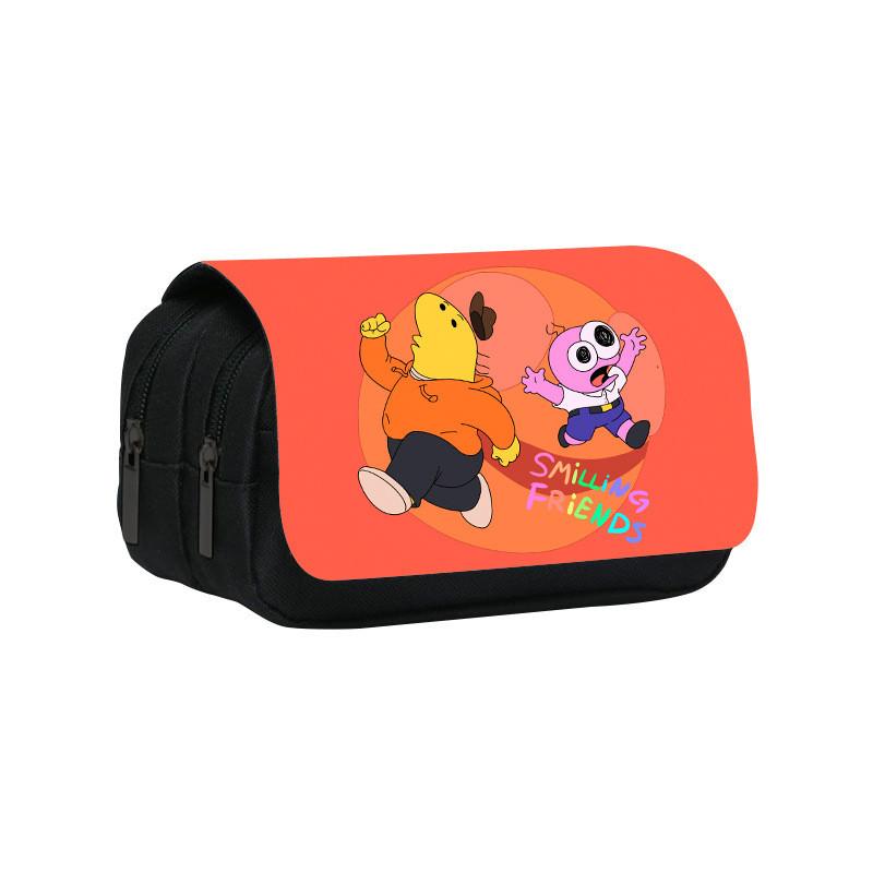 Smiling Friend Double Layer Pencil Case Cartoon Microfiber Storage For Students And Kids