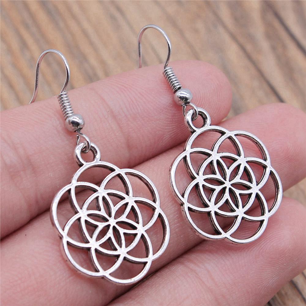 Hängeohrring Pflanze Blume des Lebens Minimalistischer Schmuck Komponenten Ohrringgröße 18x19mm QE020