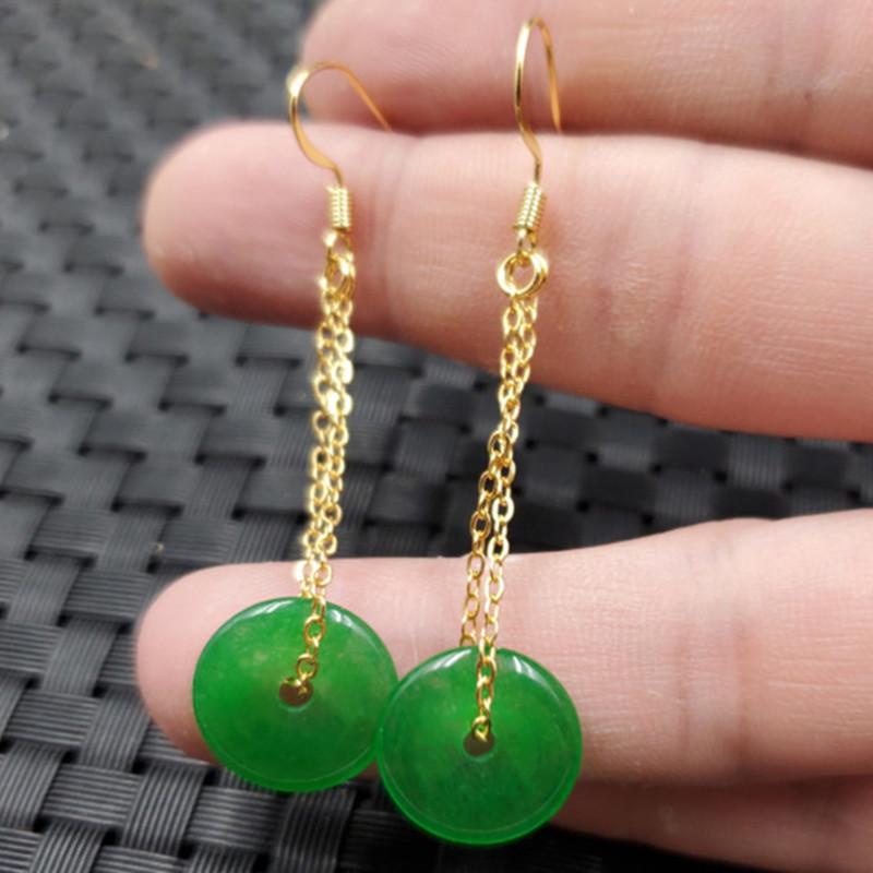 Emerald Green Jade Buckle Earrings with Quartzite Jade Pendants 2021-10-503
