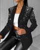 Damen marineblau Strassbesetzter Blazer Lässige Langarmjacke