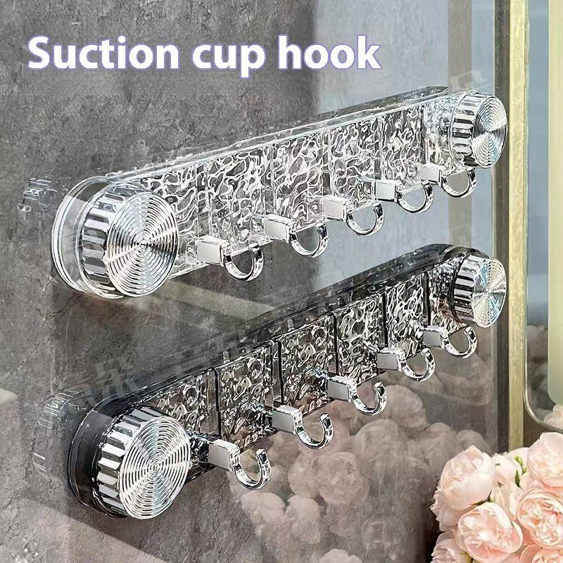 5 Hooks Rotating Suction Cup Hooks Hidden Design Transparent Wall Mounted Corrugated Row Hook Waterproof Punch-Free